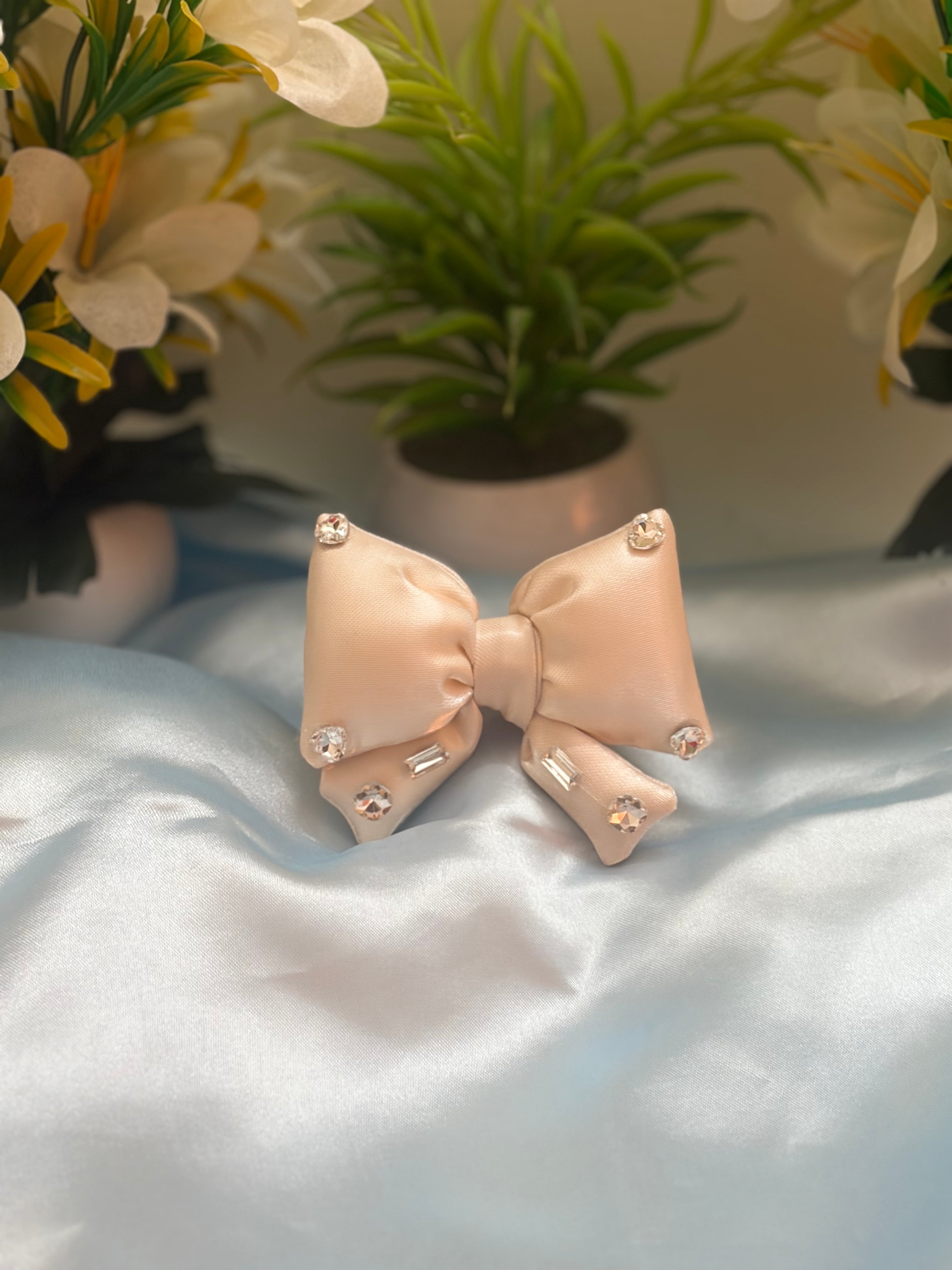 Premium Satin Bow Hair Band with Crystal Stones for Kids & Girls