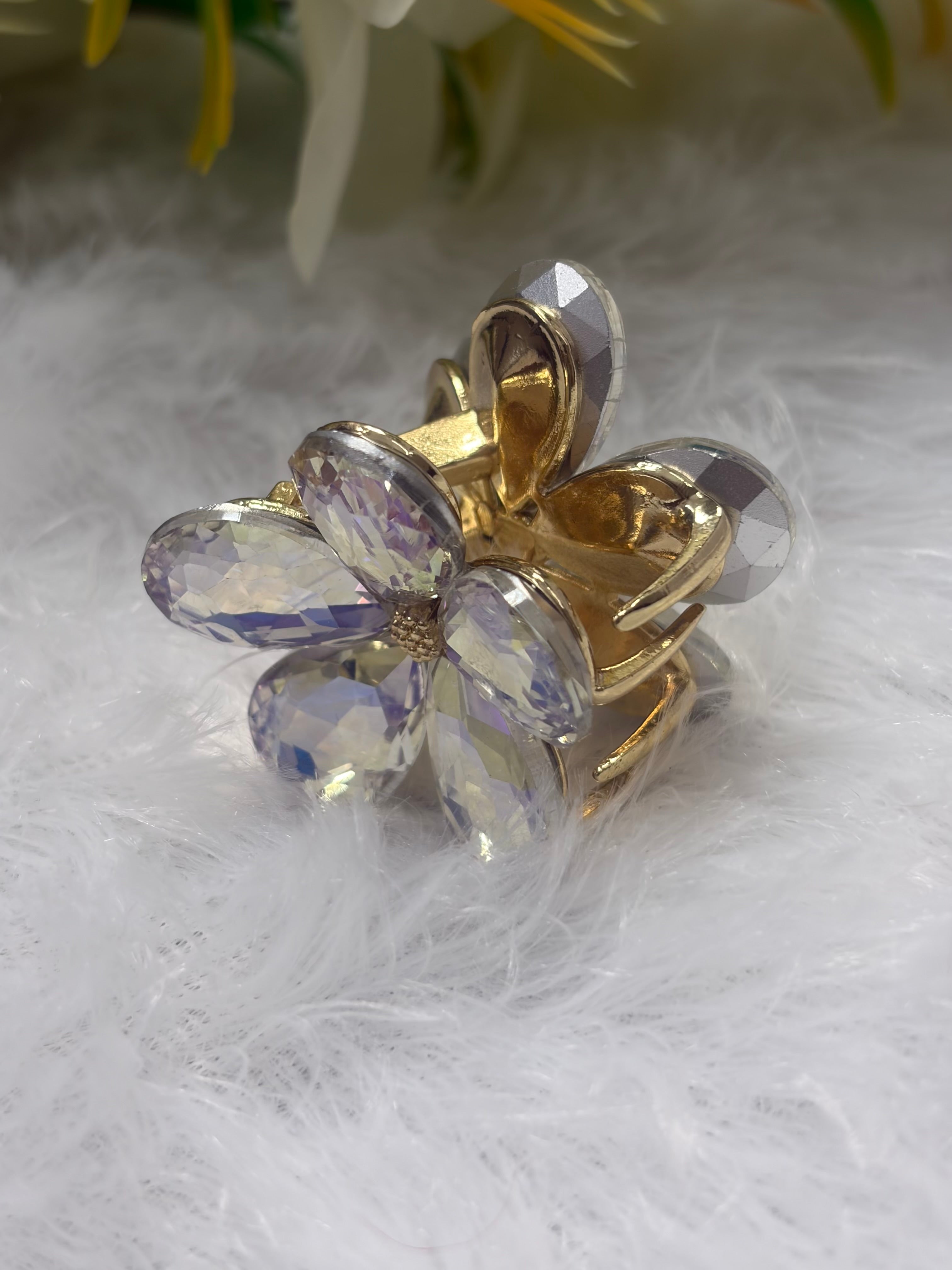 Sparkling Rhinestone Floral Hair Clutcher(Gold/Silver Finish)