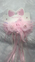 Floral Hair Clip with Long Ribbon Tassels and Pearls