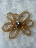 Handcrafted Gold Mesh Bow Hair Clip with Pearls & Crystals
