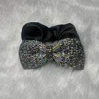 Luxury Black Satin Scrunchie with Rhinestone Bow Charm