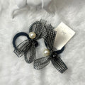Stylish Black Bow Hair Bands for Girls – Pearl & Ribbon Elastic Hair Ties Combo (2 pcs)