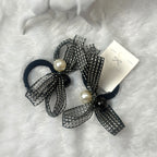 Stylish Black Bow Hair Bands for Girls – Pearl & Ribbon Elastic Hair Ties Combo (2 pcs)