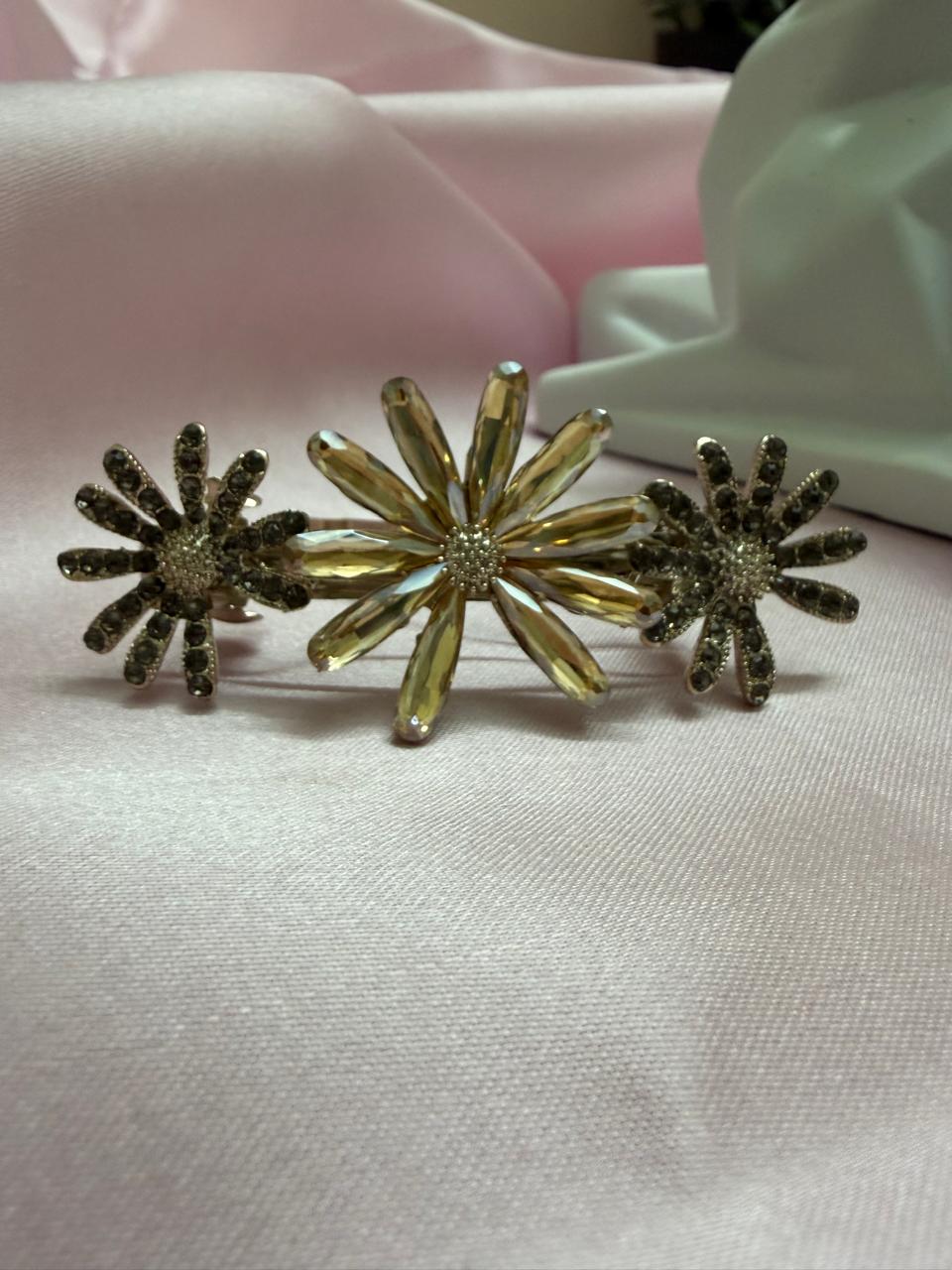 Sparkling Triple Floral Crystal Barrette