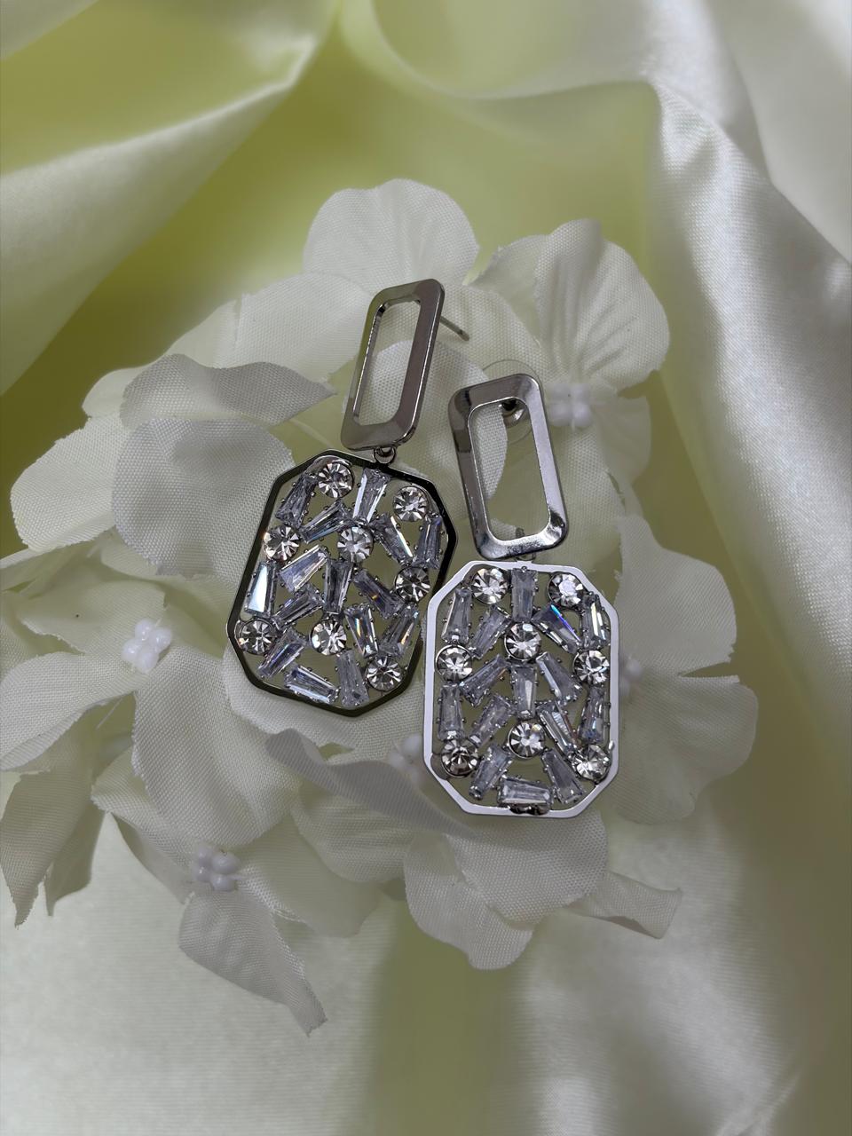 Crystal Drop Earrings – Sleek Silver