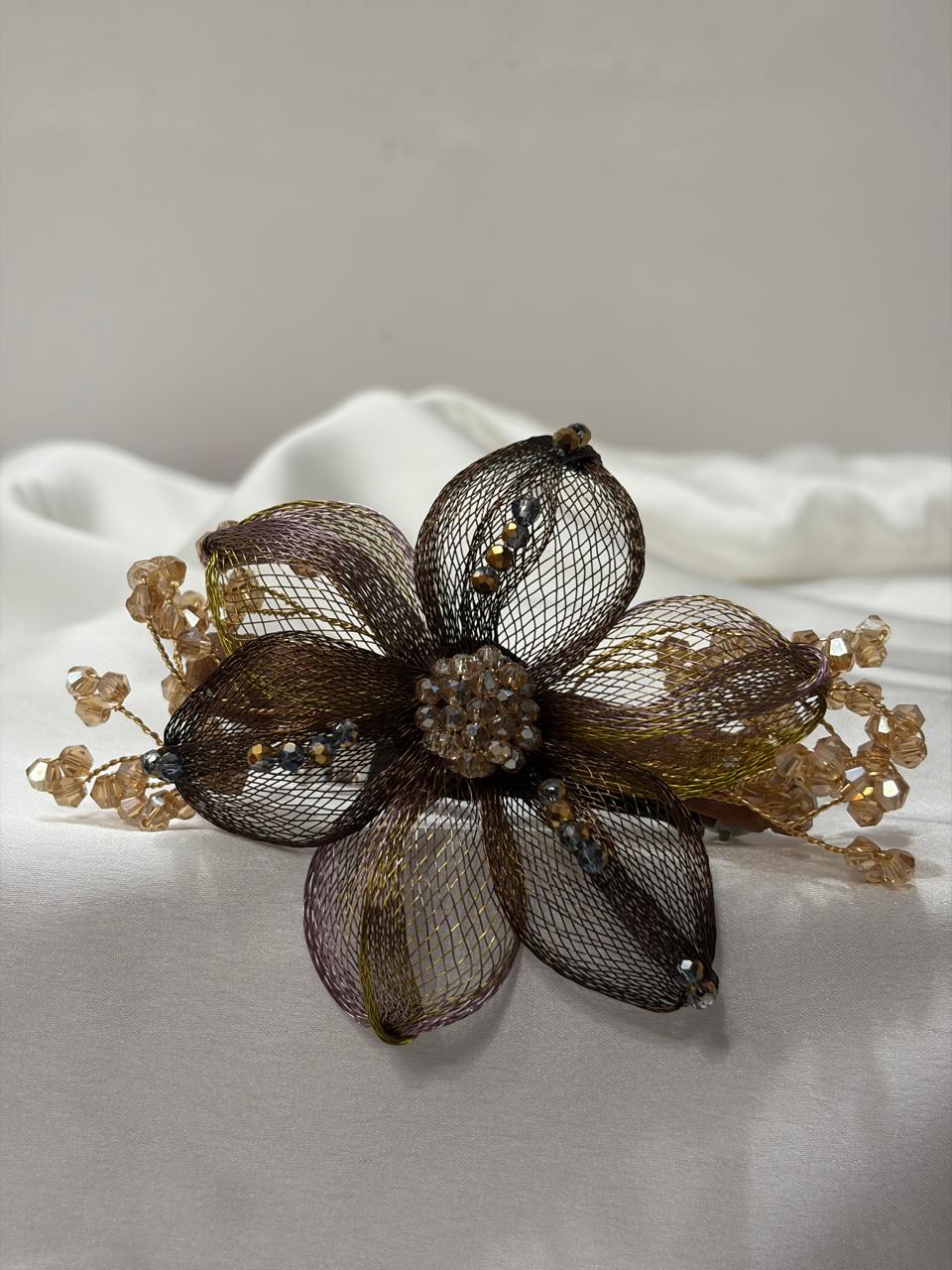Ruby Mesh Blossom Barrette