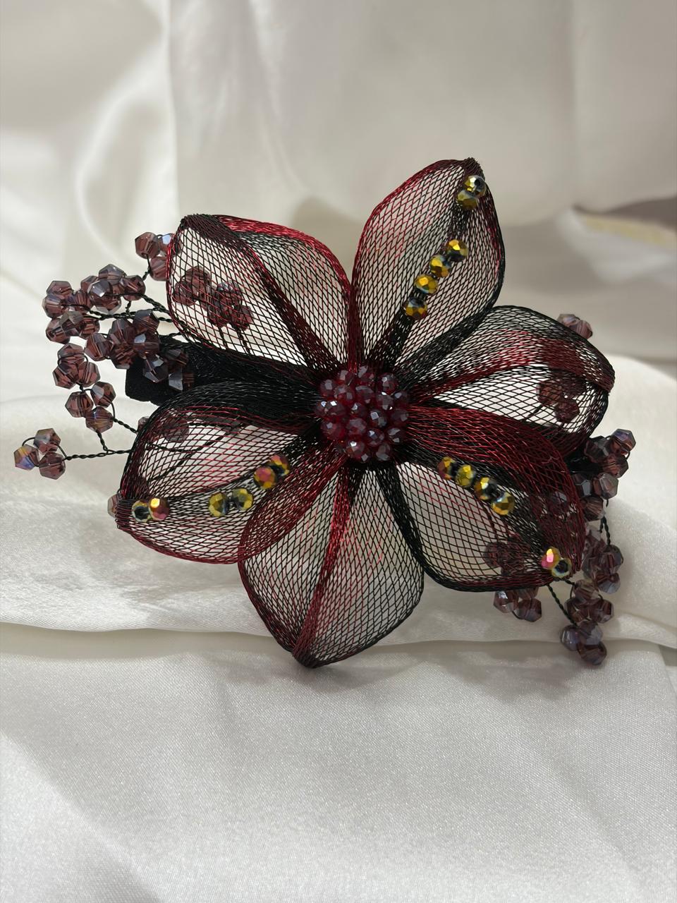 Ruby Mesh Blossom Barrette