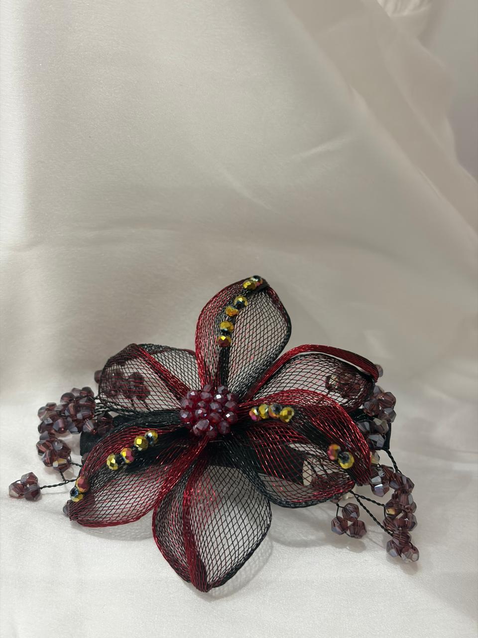 Ruby Mesh Blossom Barrette