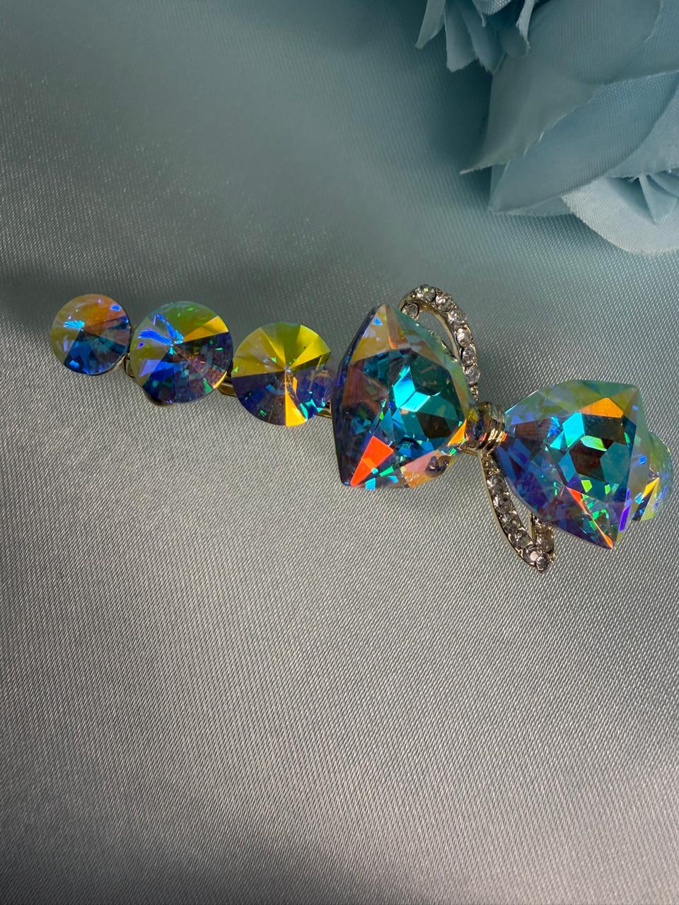 Iridescent Crystal Bow Hair Clip