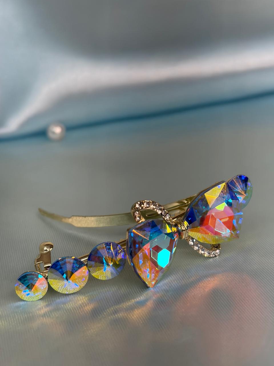 Iridescent Crystal Bow Hair Clip