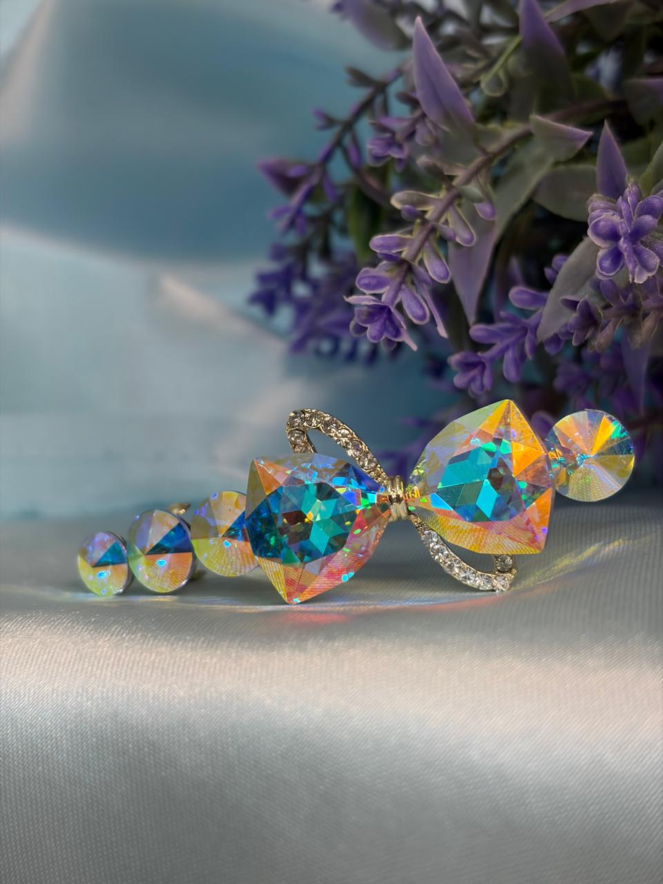 Iridescent Crystal Bow Hair Clip