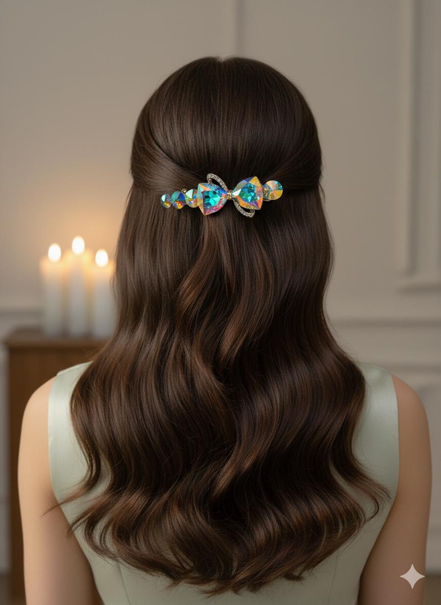 Iridescent Crystal Bow Hair Clip
