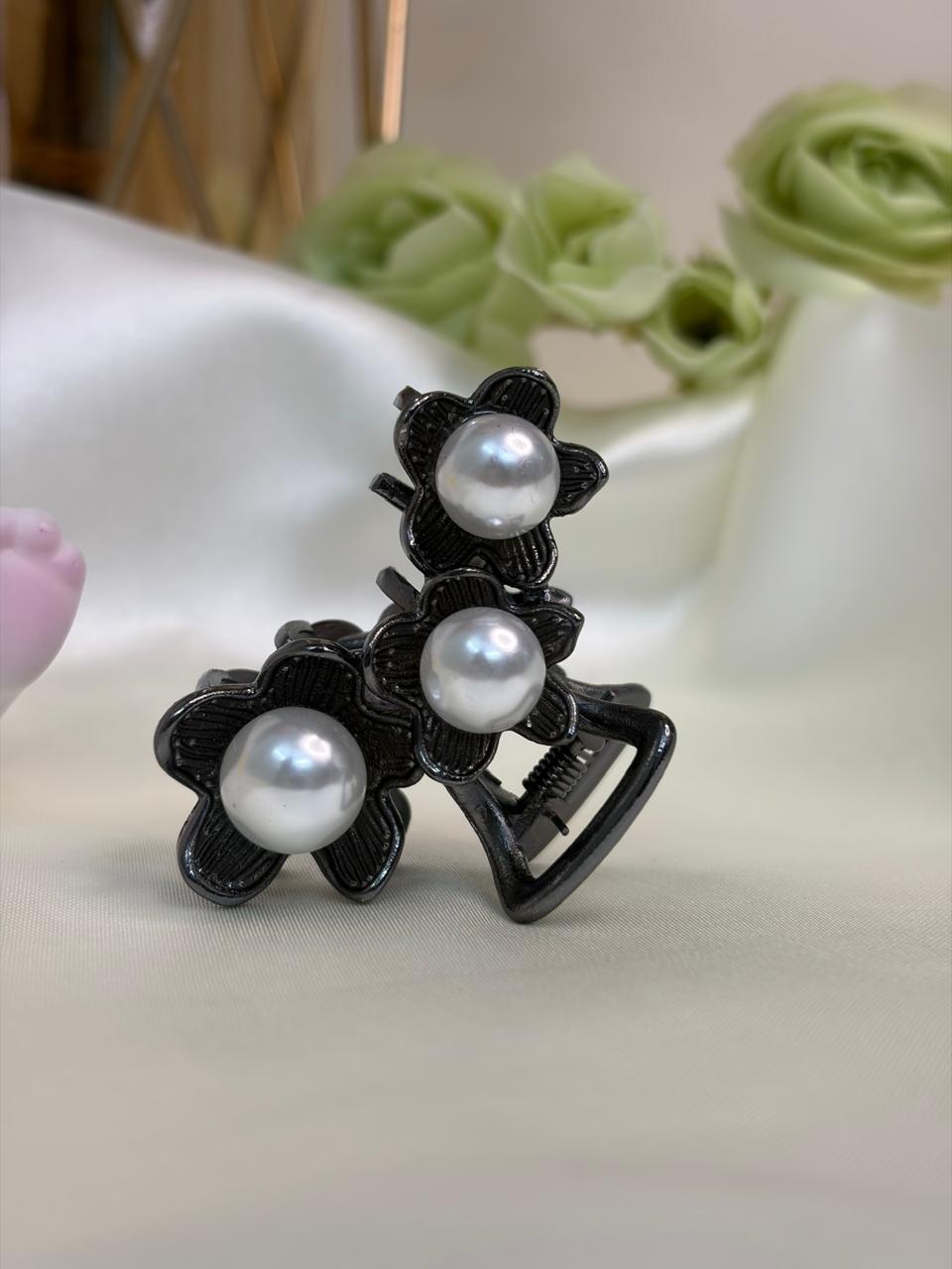 Antique Rose Gold Floral Pearl Hair Claw