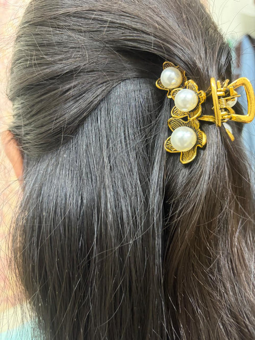Antique Rose Gold Floral Pearl Hair Claw