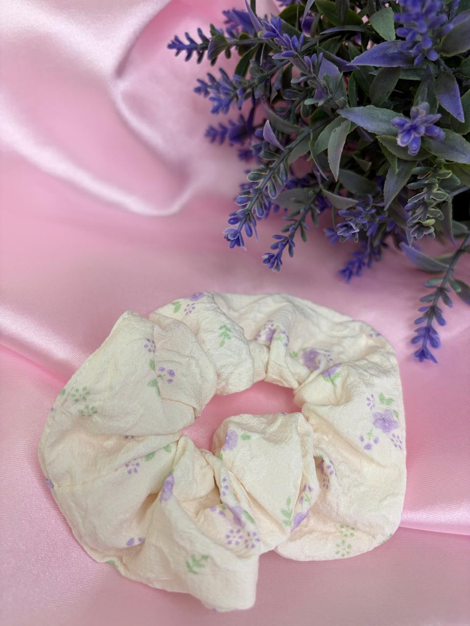 Soft Cotton Hair Tie with Purple Flower Print
