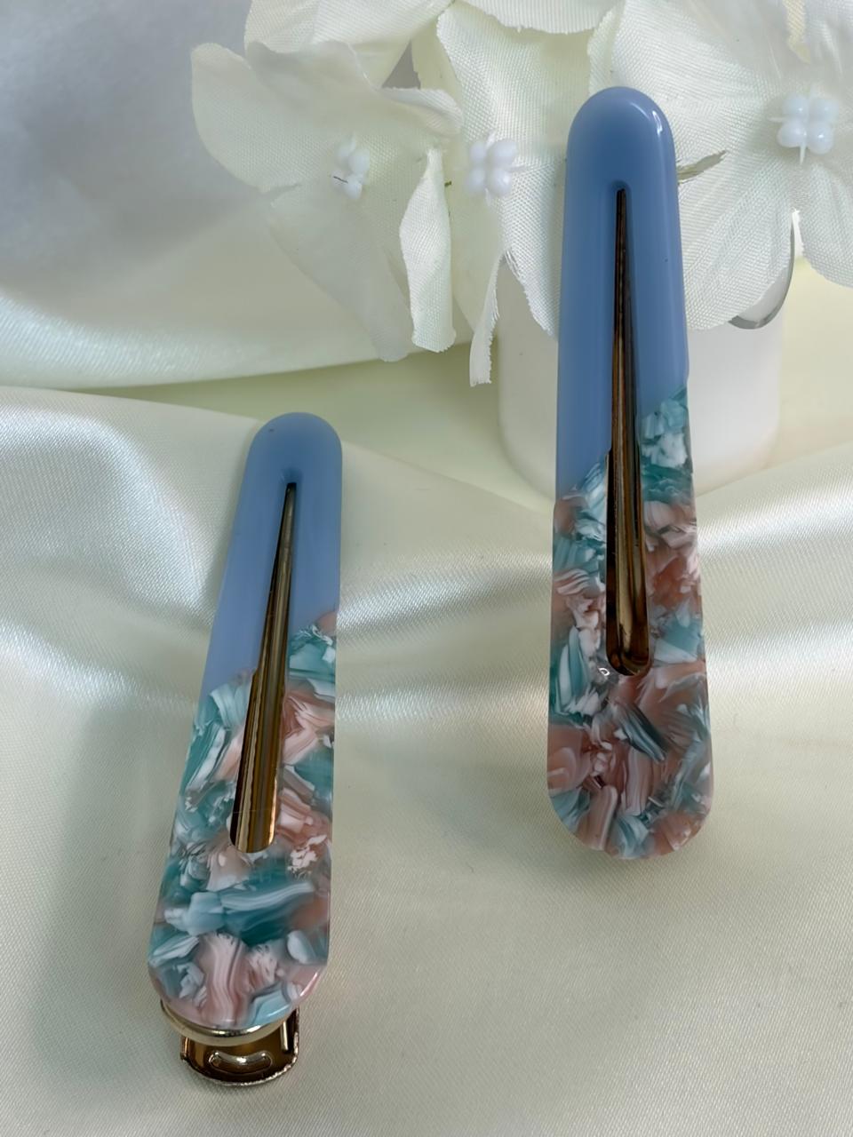 Azure Marble Barrettes
