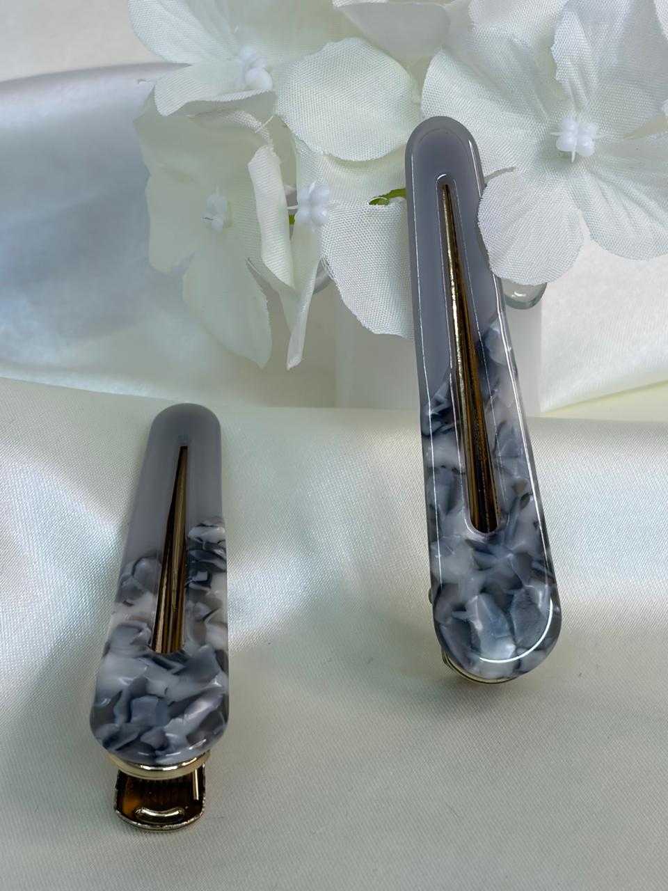 Azure Marble Barrettes