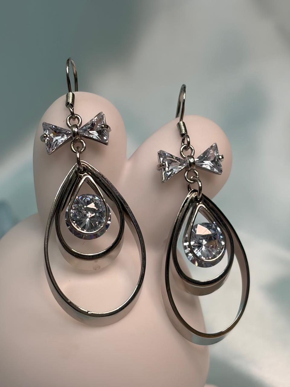 Silver Teardrop S-Hook Earrings