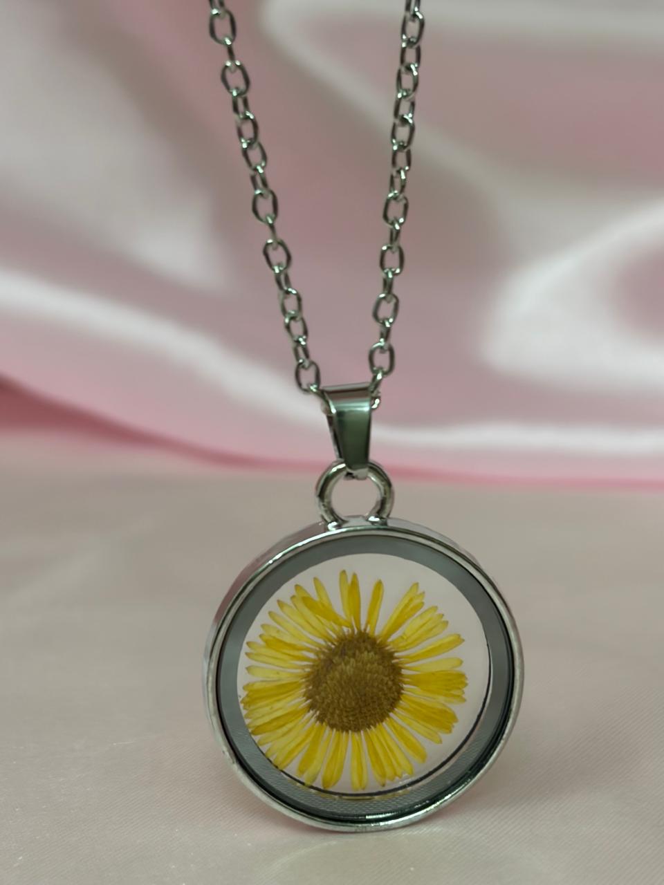Real Pressed Flower Circle Pendant