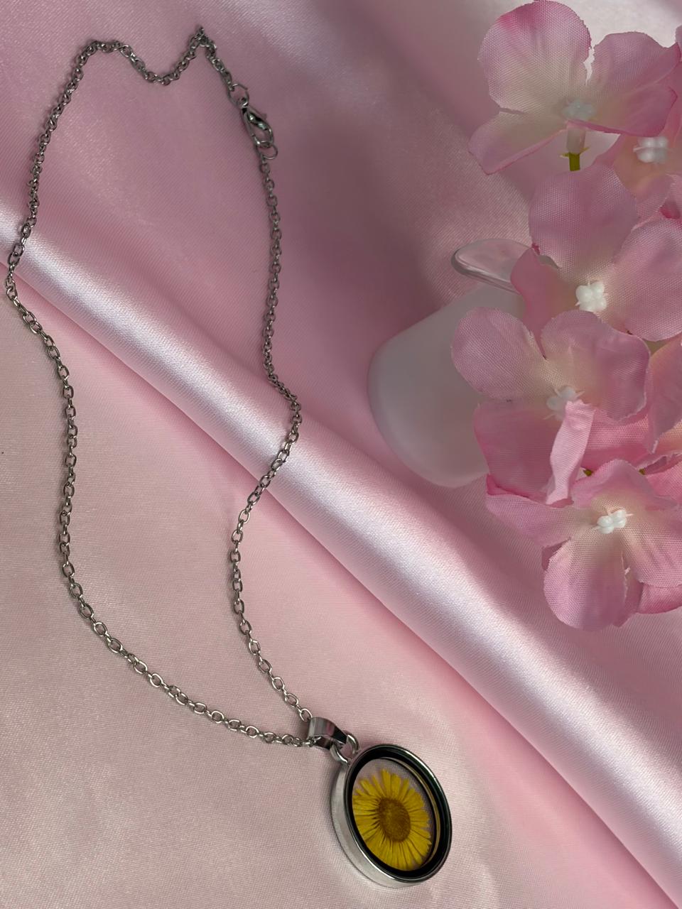 Real Pressed Flower Circle Pendant