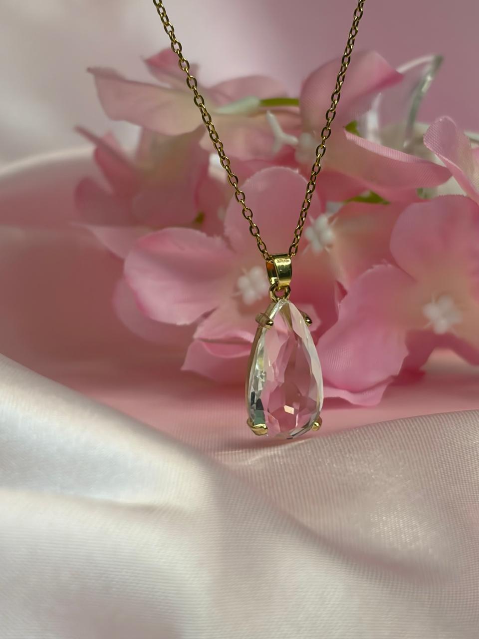 Gold Teardrop Crystal Necklace