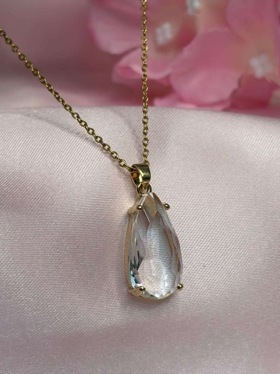 Gold Teardrop Crystal Necklace