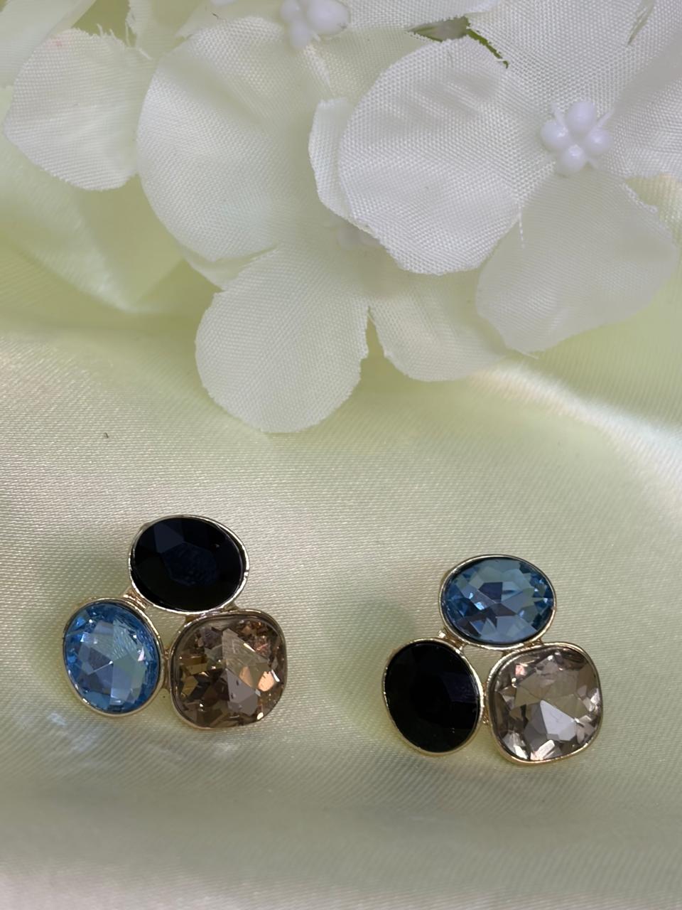 Tri-Color Crystal Cluster Studs