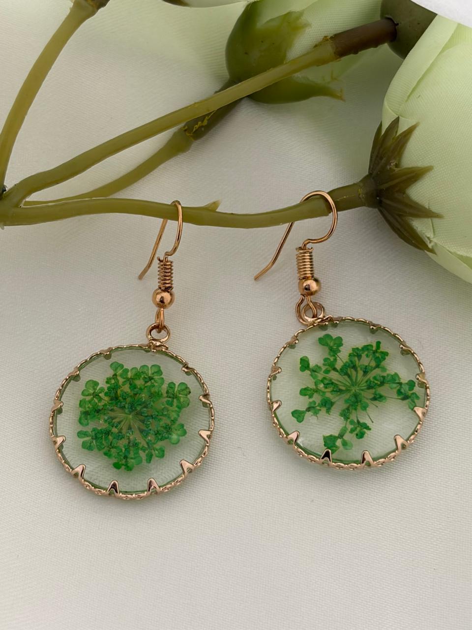 Real Pressed Green Botanical Dangles