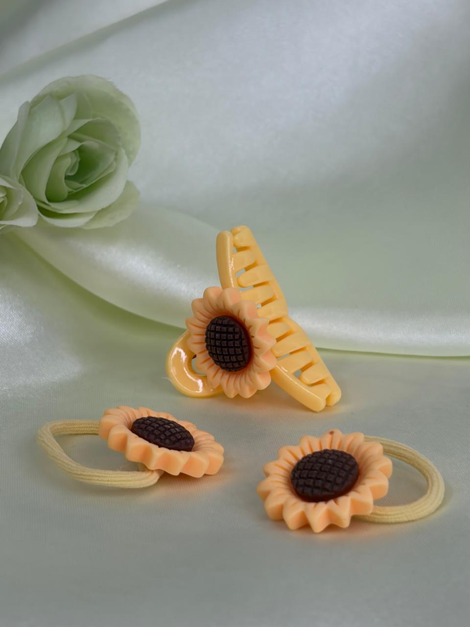 Cheerful Sunflower Hair Accessory Set - 2pc Combo