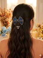 Luxury Rhinestone Hair Accessory with Hanging Grey Pearl Tassels