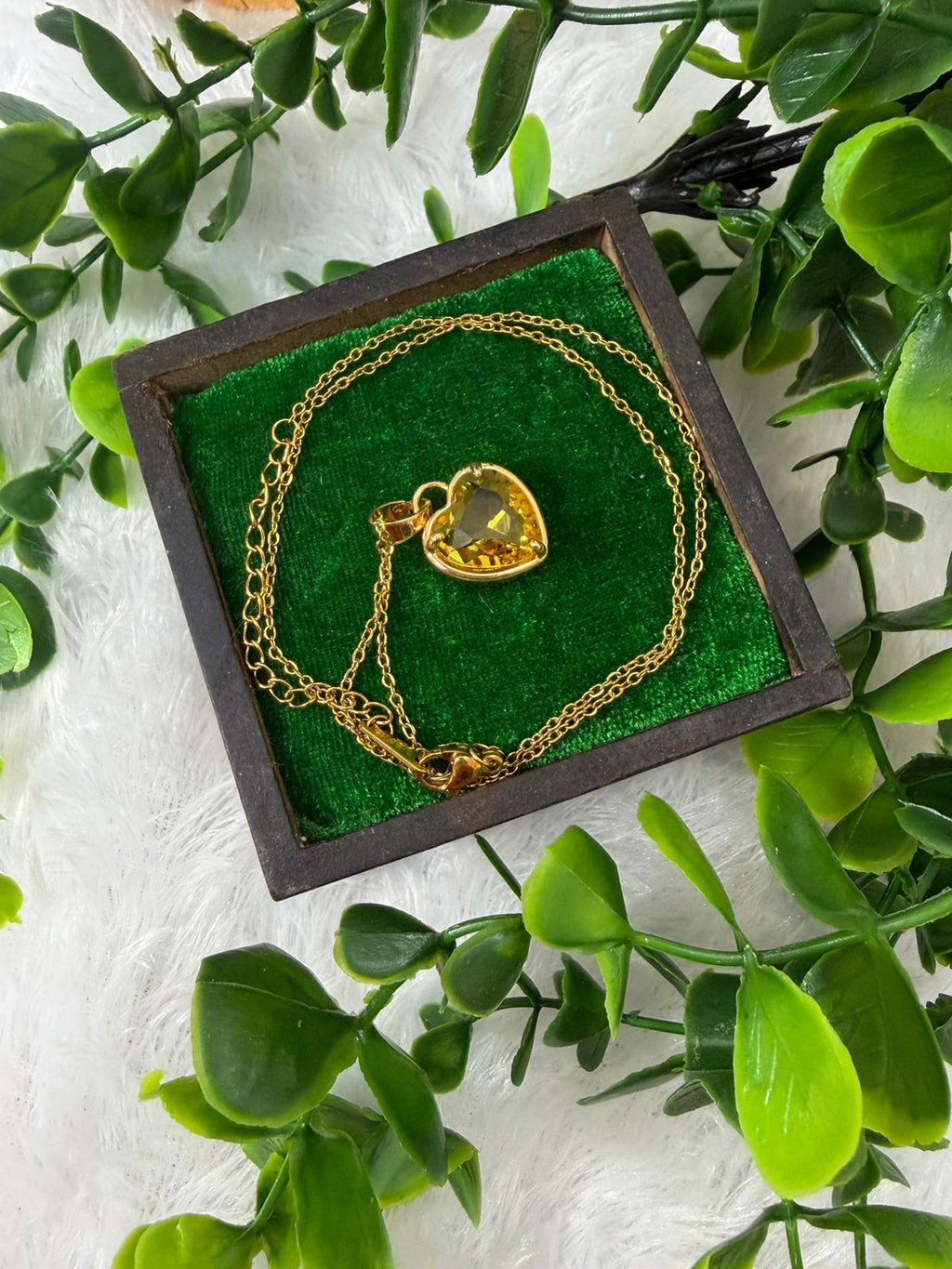 Elegant Gold-Plated Heart Pendant Necklace with Yellow Crystal Stone