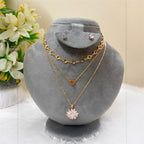 Elegant Gold-Plated Heart Layered Necklace Set with Crystal Pendant & Stud Earrings for Women