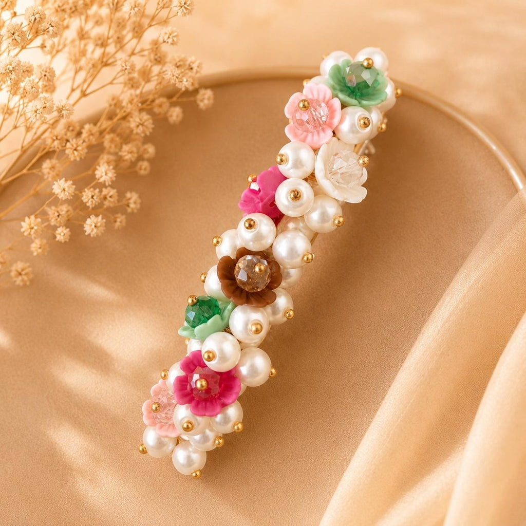 Floral Pearl Hair Barrette Clip