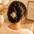 Luxury Gold Crystal Flower Hair Claw Clip