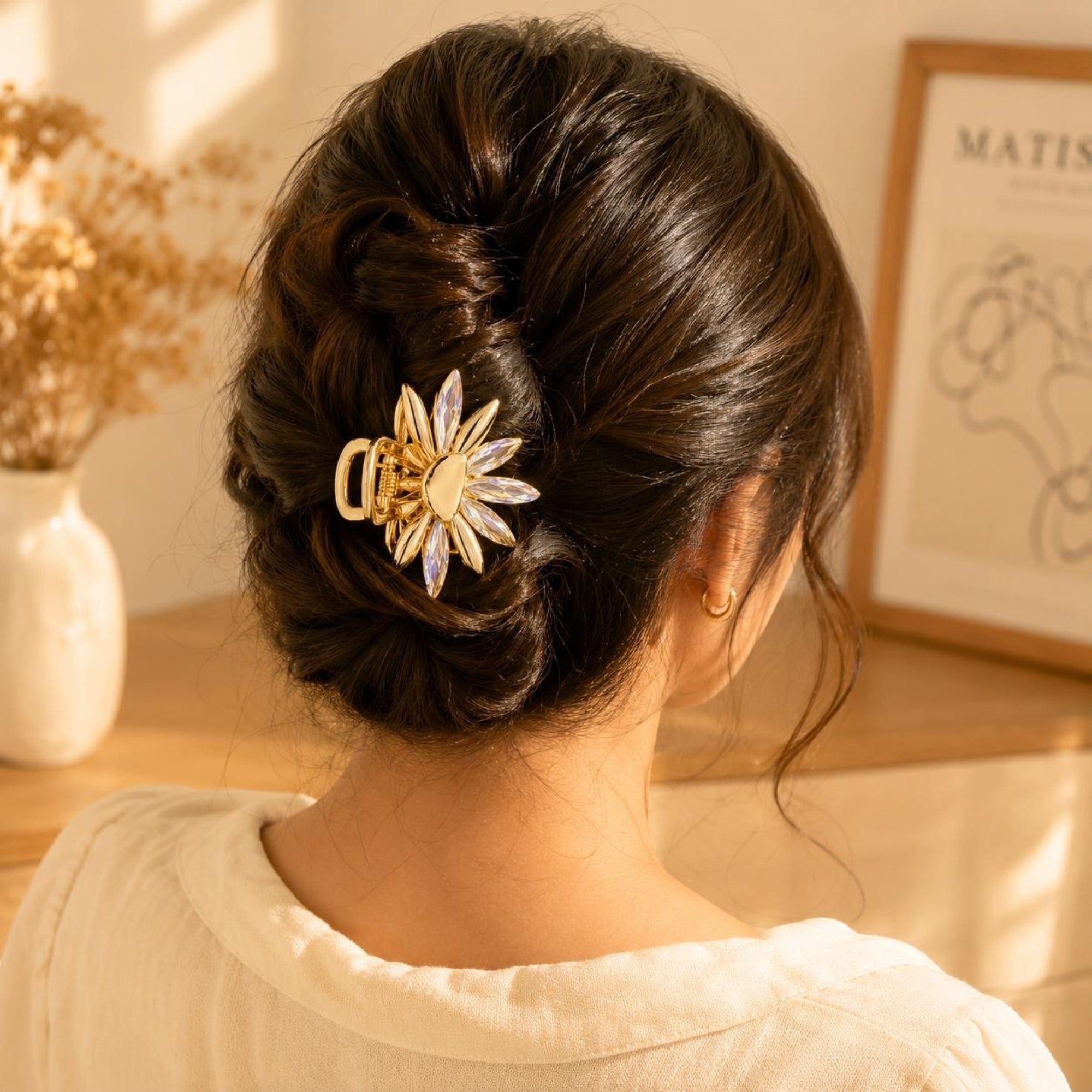 Luxury Gold Crystal Flower Hair Claw Clip