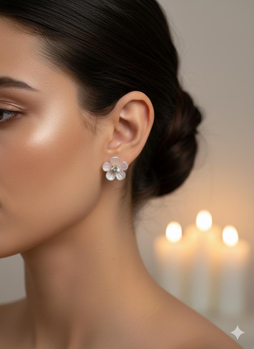 White Floral Porcelain-Style Studs