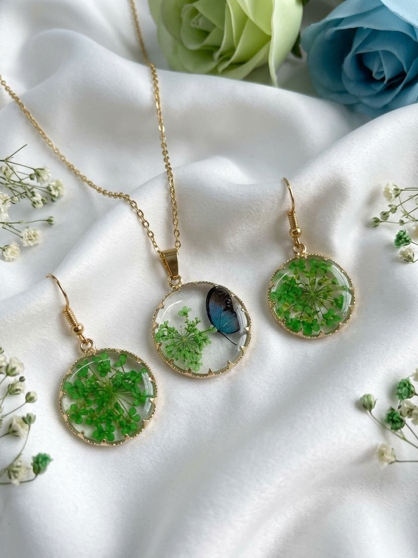 Handcrafted Real Pressed Flower Resin Jewelry Set