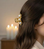 Antique Rose Gold Floral Pearl Hair Claw