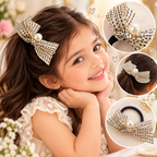 Stylish Black Bow Hair Bands for Girls – Pearl & Ribbon Elastic Hair Ties Combo (2 pcs)