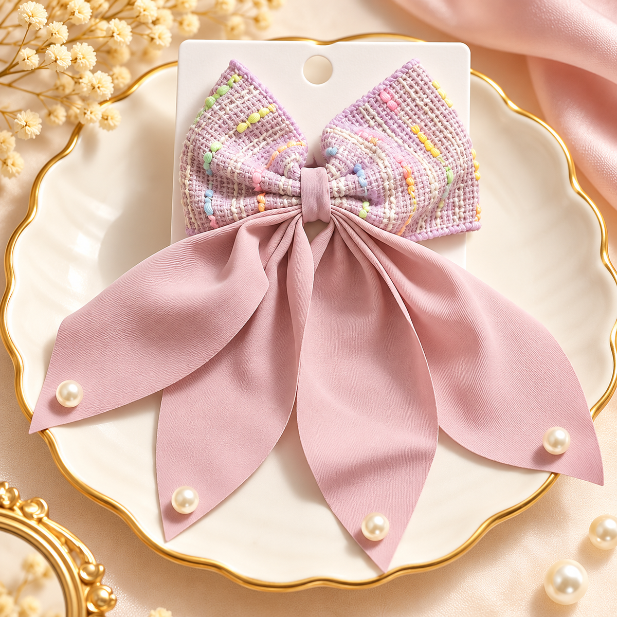 Premium Pearl Bow Hair Clip for Girls & Women (Assorted Colour)