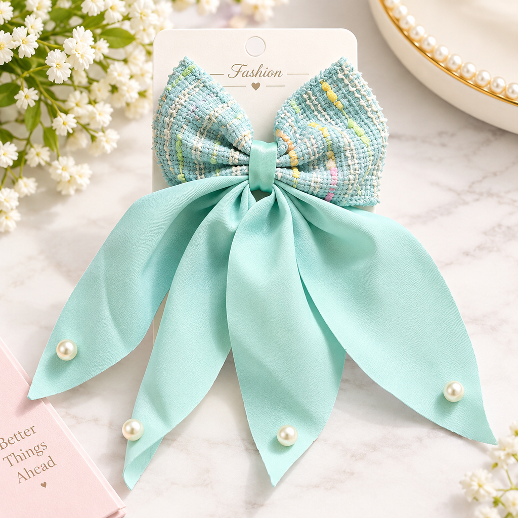 Premium Pearl Bow Hair Clip for Girls & Women (Assorted Colour)