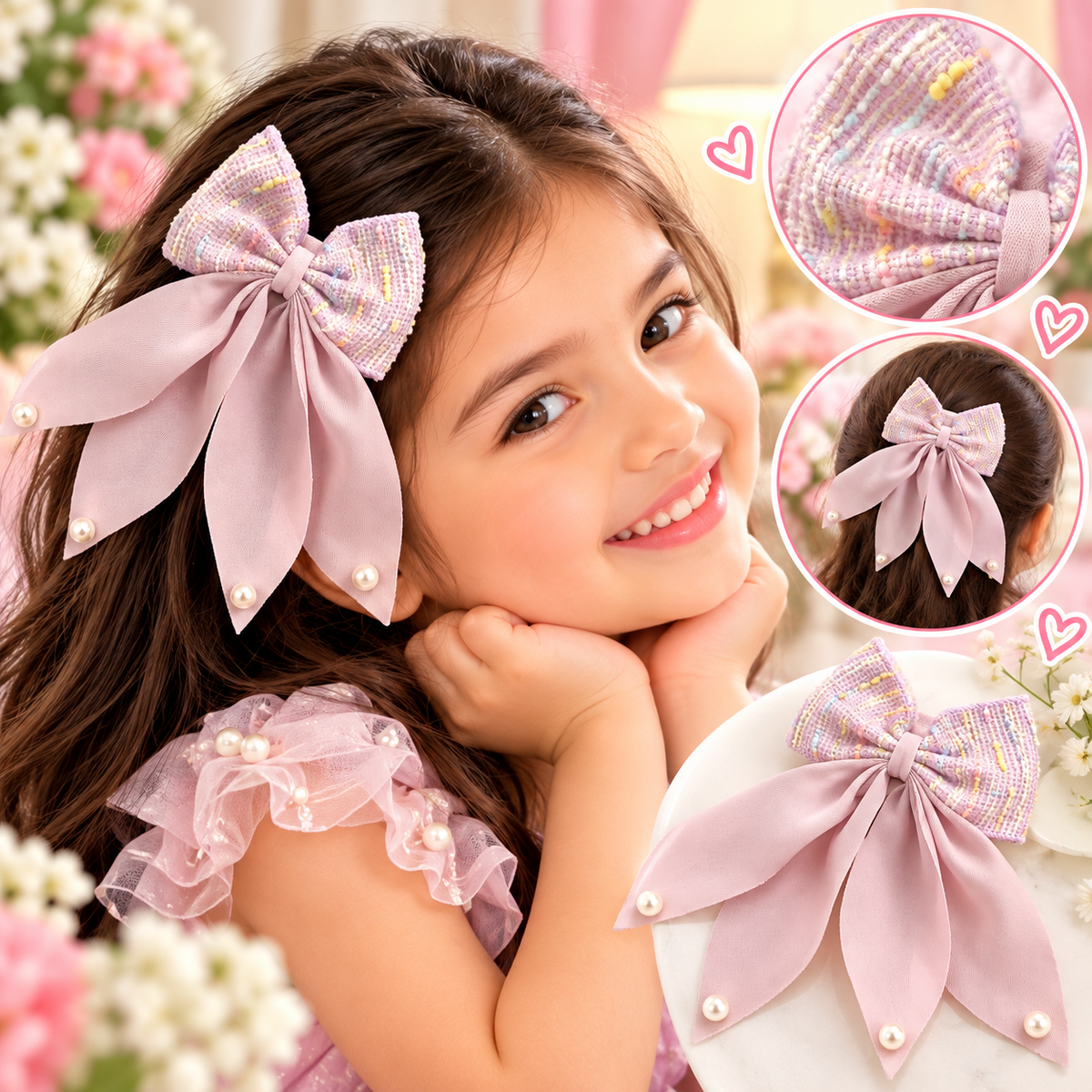 Premium Pearl Bow Hair Clip for Girls & Women (Assorted Colour)