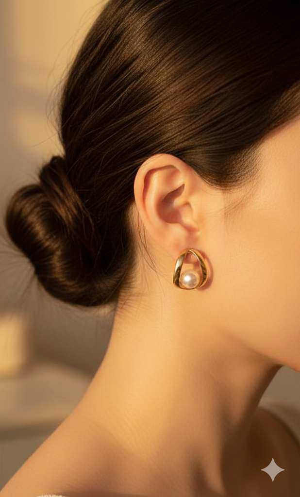 Contemporary Curved Gold Ribbon Studs